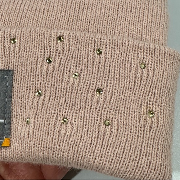 Ariat Blush Pink Knit Beanie with Metallic Gold Rhinestone Crystal Accents - Picture 3 of 7